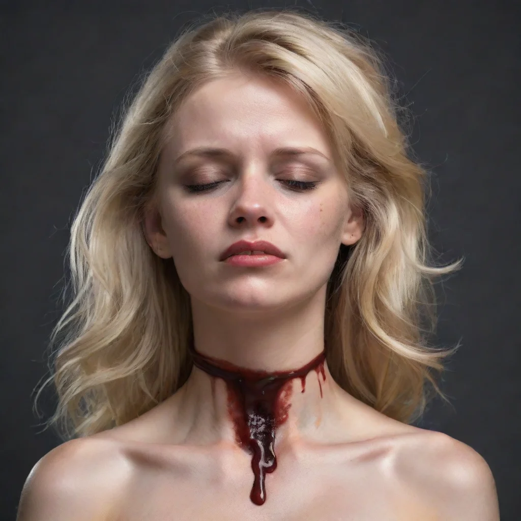 artstation art realistic blonde girl neck being choked by manly hand. blood running down neck and hand.  confident engaging wow 3