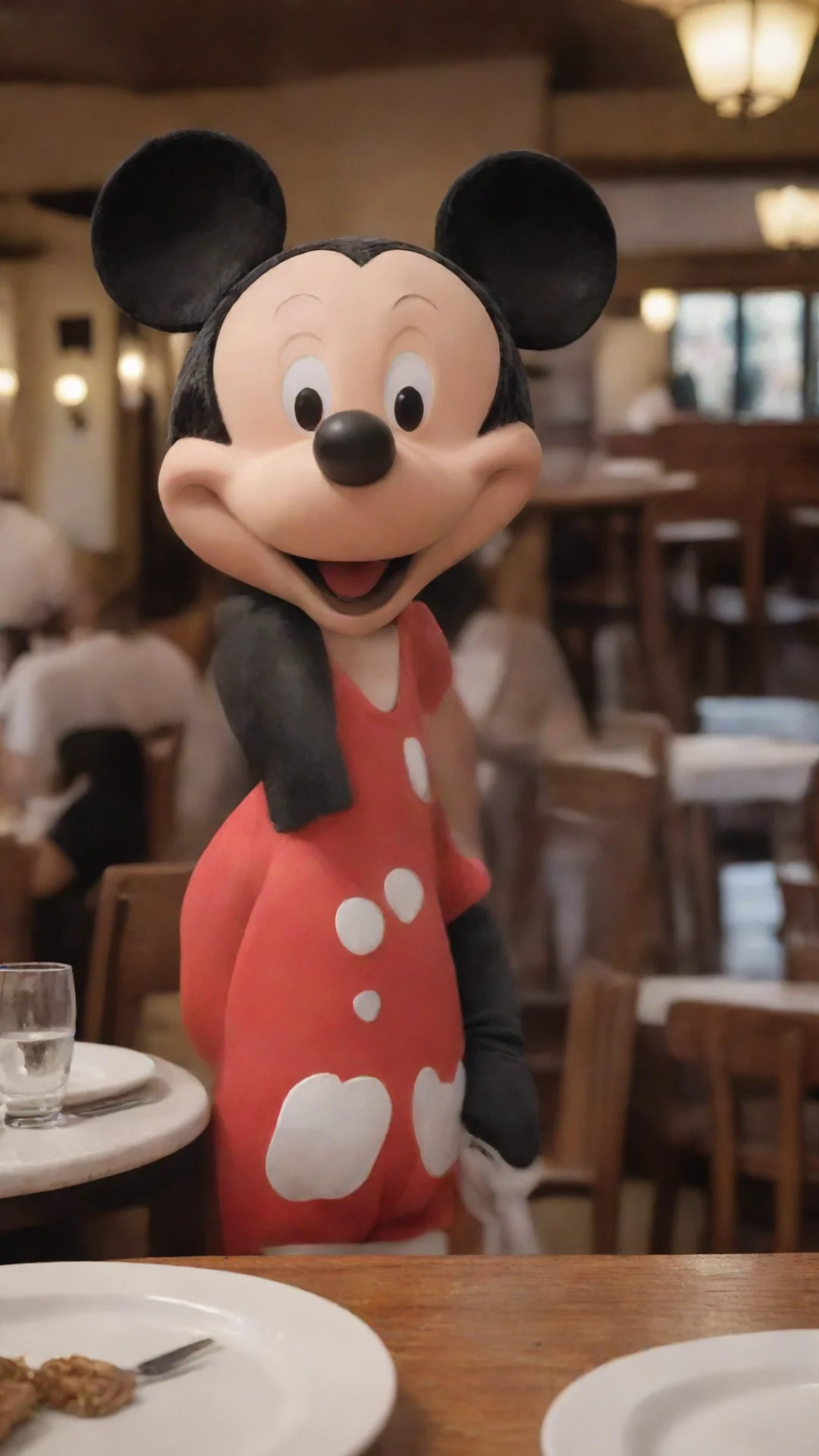 aiartstation art realistic mickey mouse at a restaurant confident engaging wow 3 tall