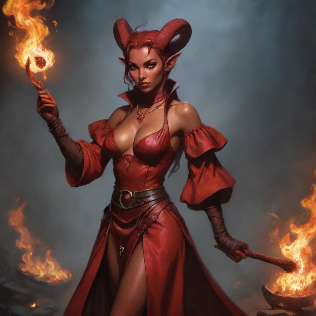 aiartstation art red feminine fire tiefling confident engaging wow 3