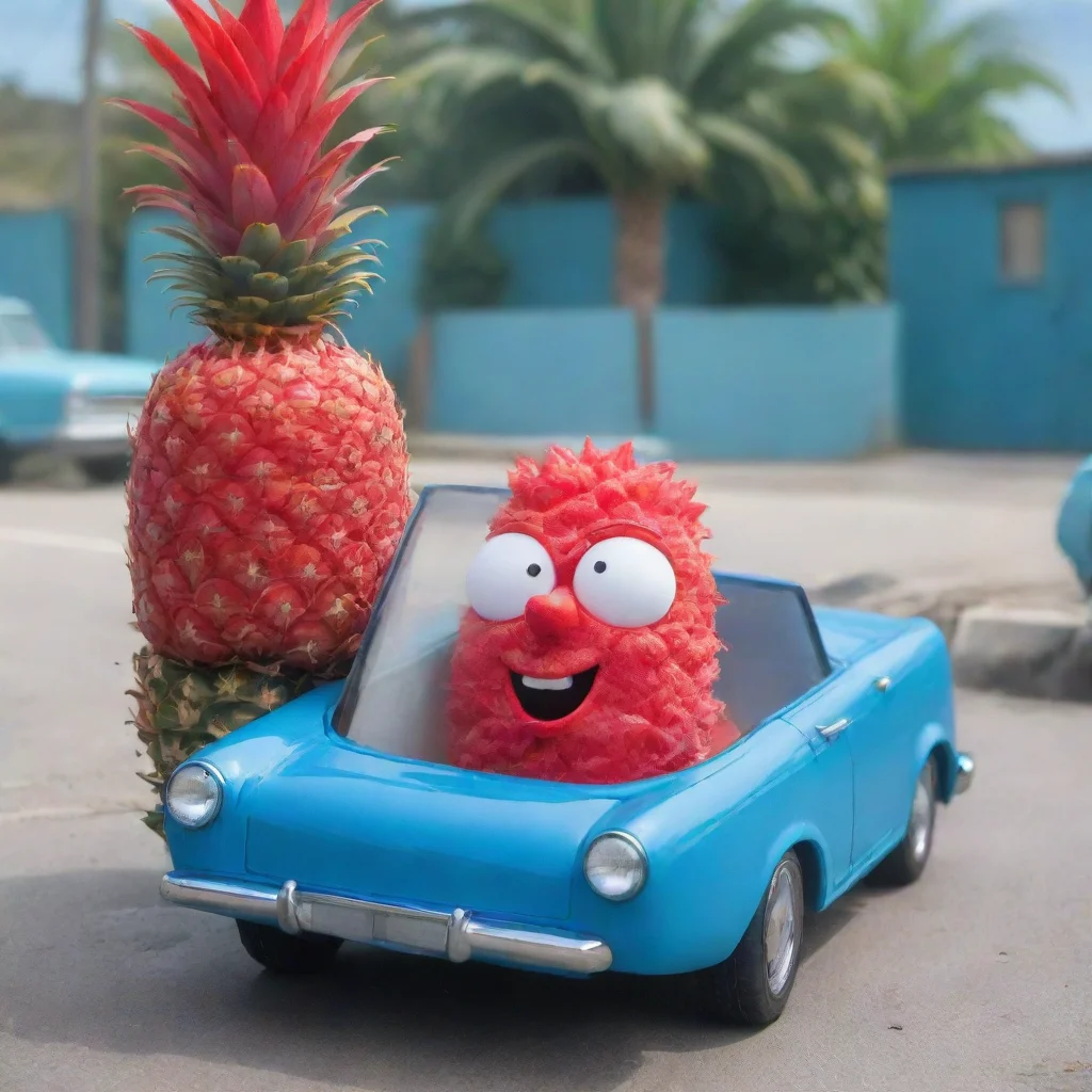 aiartstation art red pineapple driving blue car confident engaging wow 3