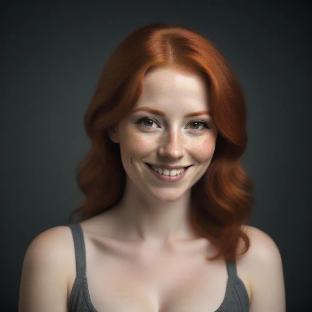 aiartstation art redhead 30 year old woman%2C large bust%2C smiling%2C vacant stare confident engaging wow 3