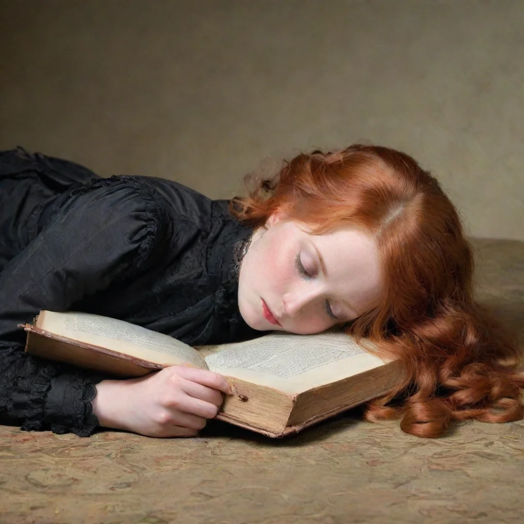 artstation art redhead victorian woman lying face down reading a book confident engaging wow 3