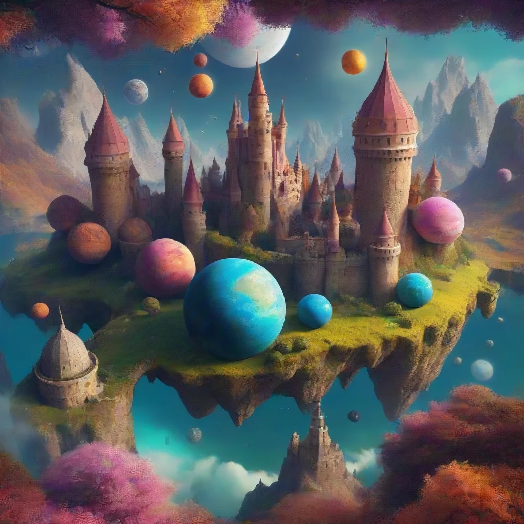 aiartstation art relaxing calming colorful world with floating planets and castles confident engaging wow 3