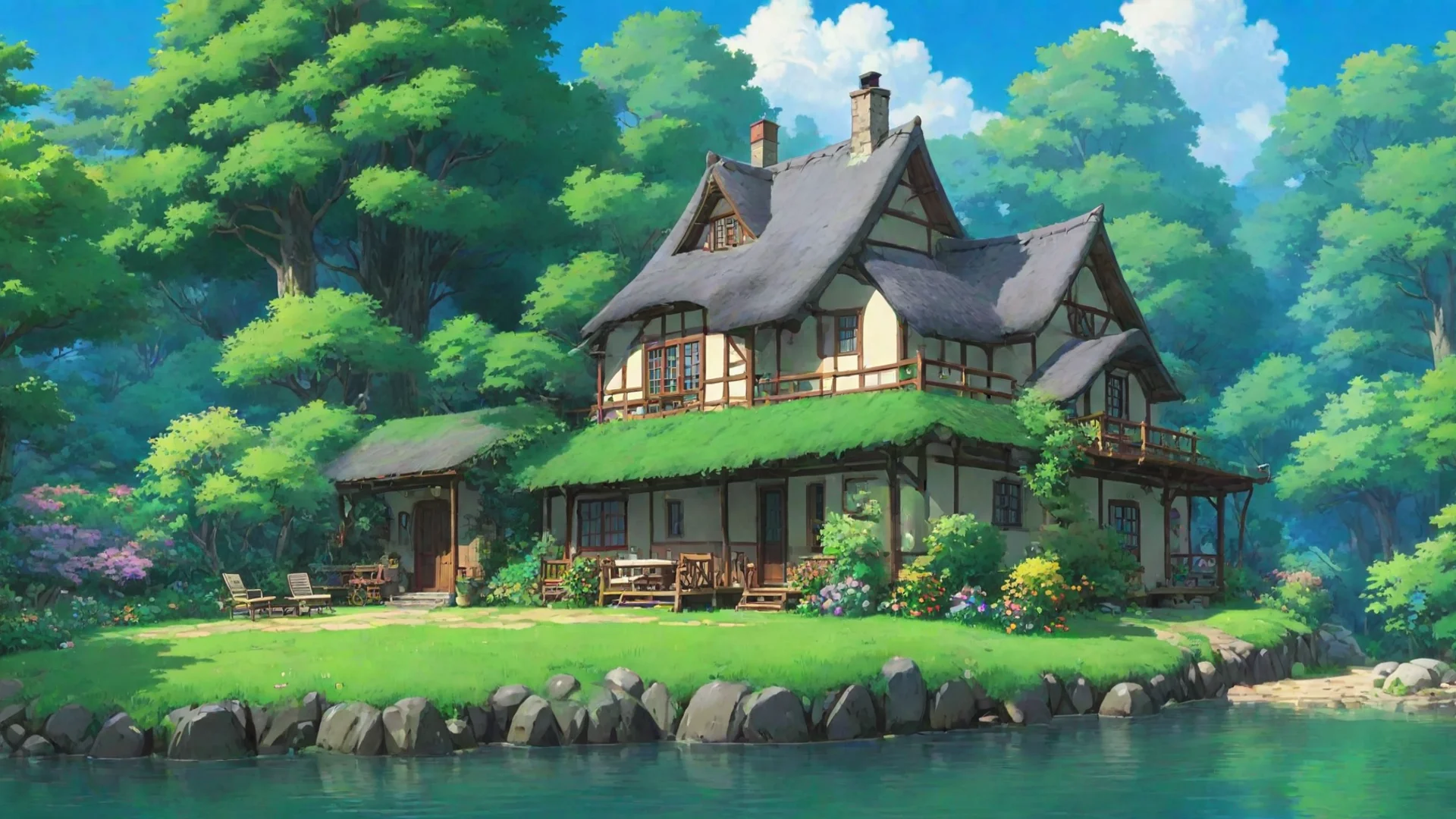 aiartstation art relaxing environement studio ghibli calming lowfi cottage calm confident engaging wow 3 wide