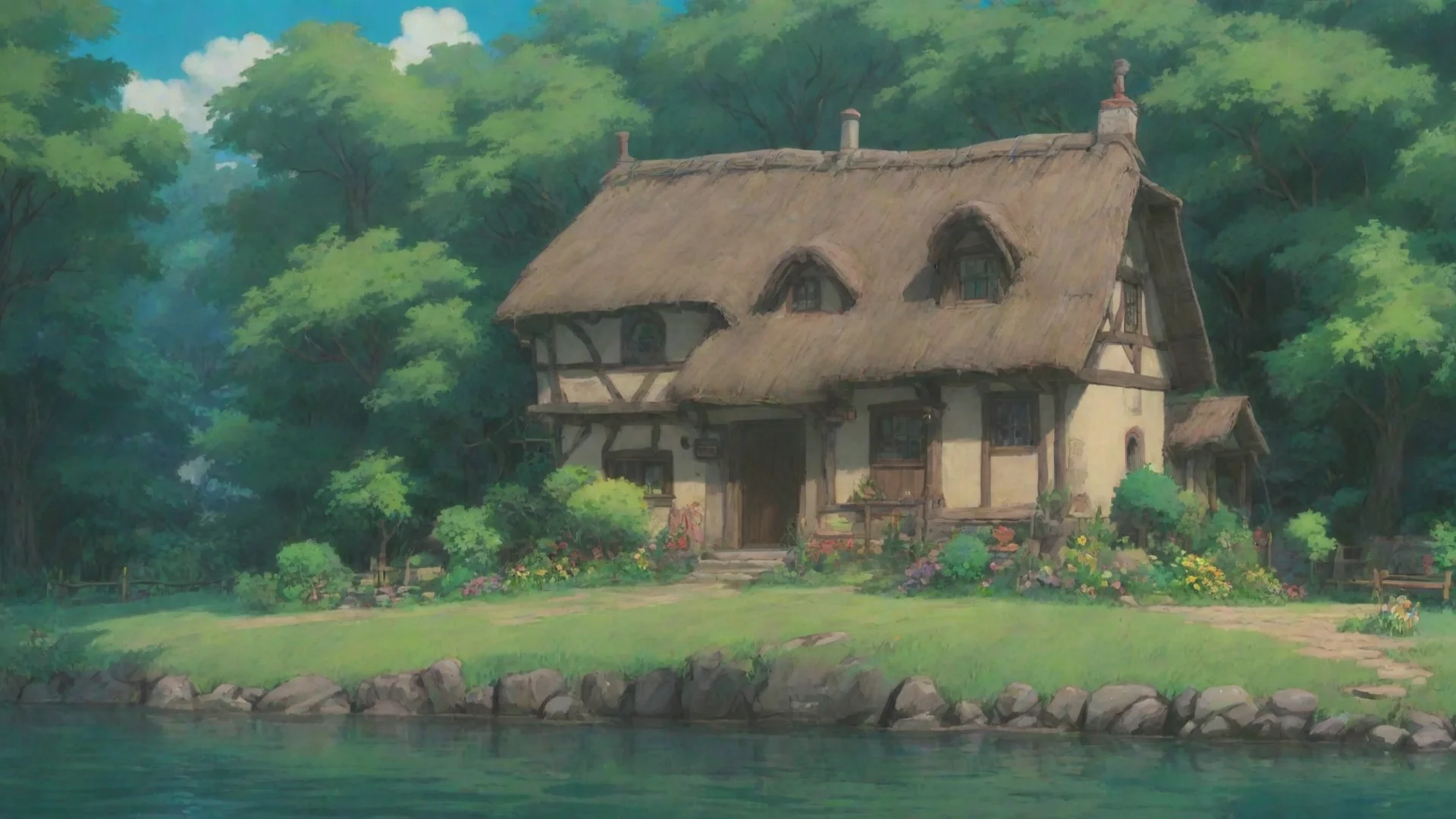 aiartstation art relaxing environement studio ghibli calming lowfi cottage calm relax lowfi confident engaging wow 3 wide
