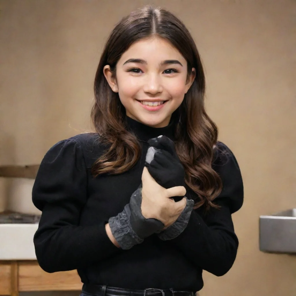 aiartstation art rowan blanchard  from girl meets world smiling with black gloves and gun shooting mayonnaise confident engaging wow 3