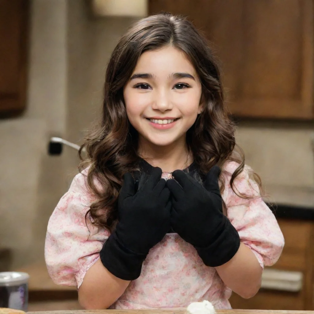 aiartstation art rowan blanchard as riley mathews from girl meets world smiling with black gloves and gun shooting mayonnaise confident engaging wow 3