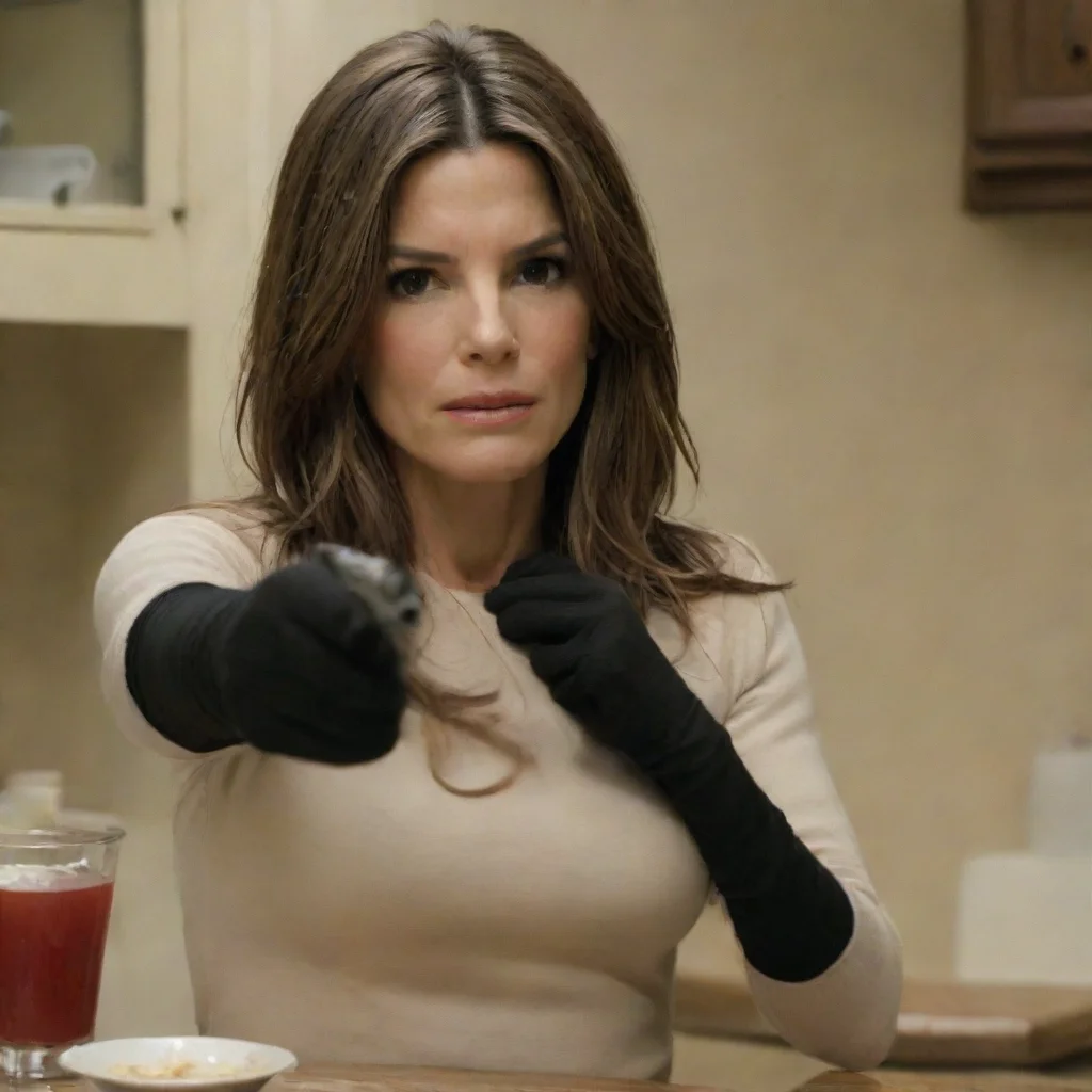 aiartstation art sandra bullock from blind side with black gloves and gun shooting mayonnaise confident engaging wow 3