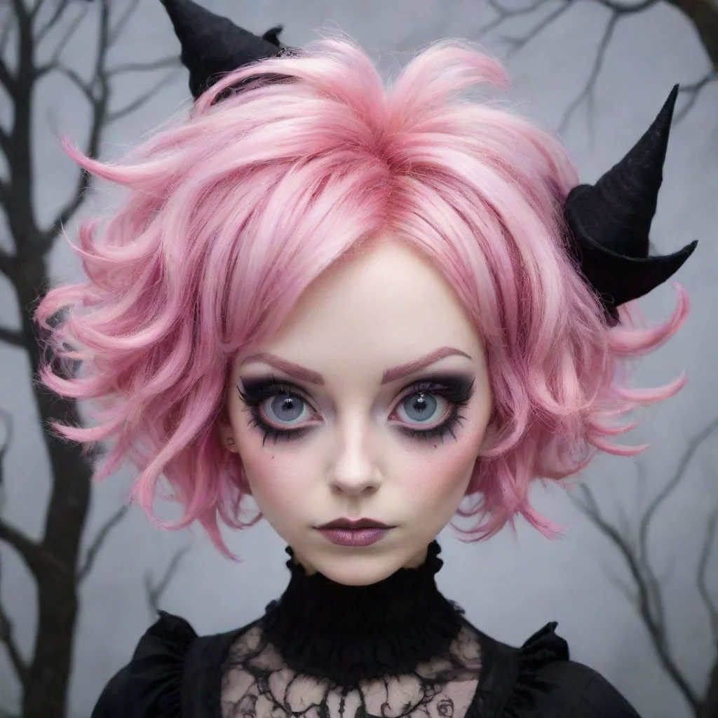 aiartstation art short pink hair%2C gothic witch%2C whimsical and fantastical%2C in the style of tim burton detailed confident engaging wow 3