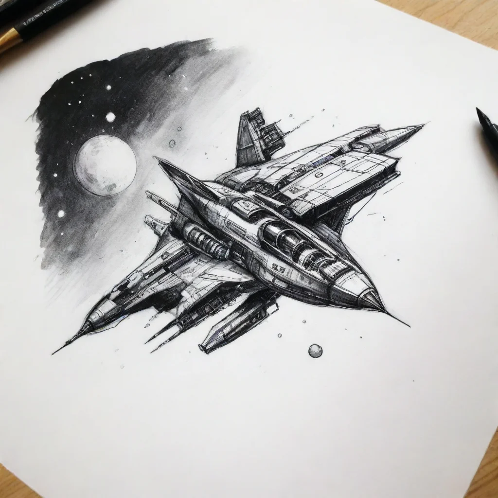 aiartstation art sketch spaceship ink art confident engaging wow 3