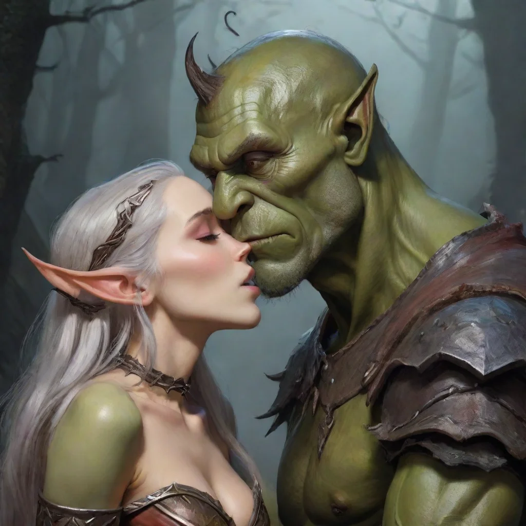 artstation art skinny elf kissing with orc king confident engaging wow 3