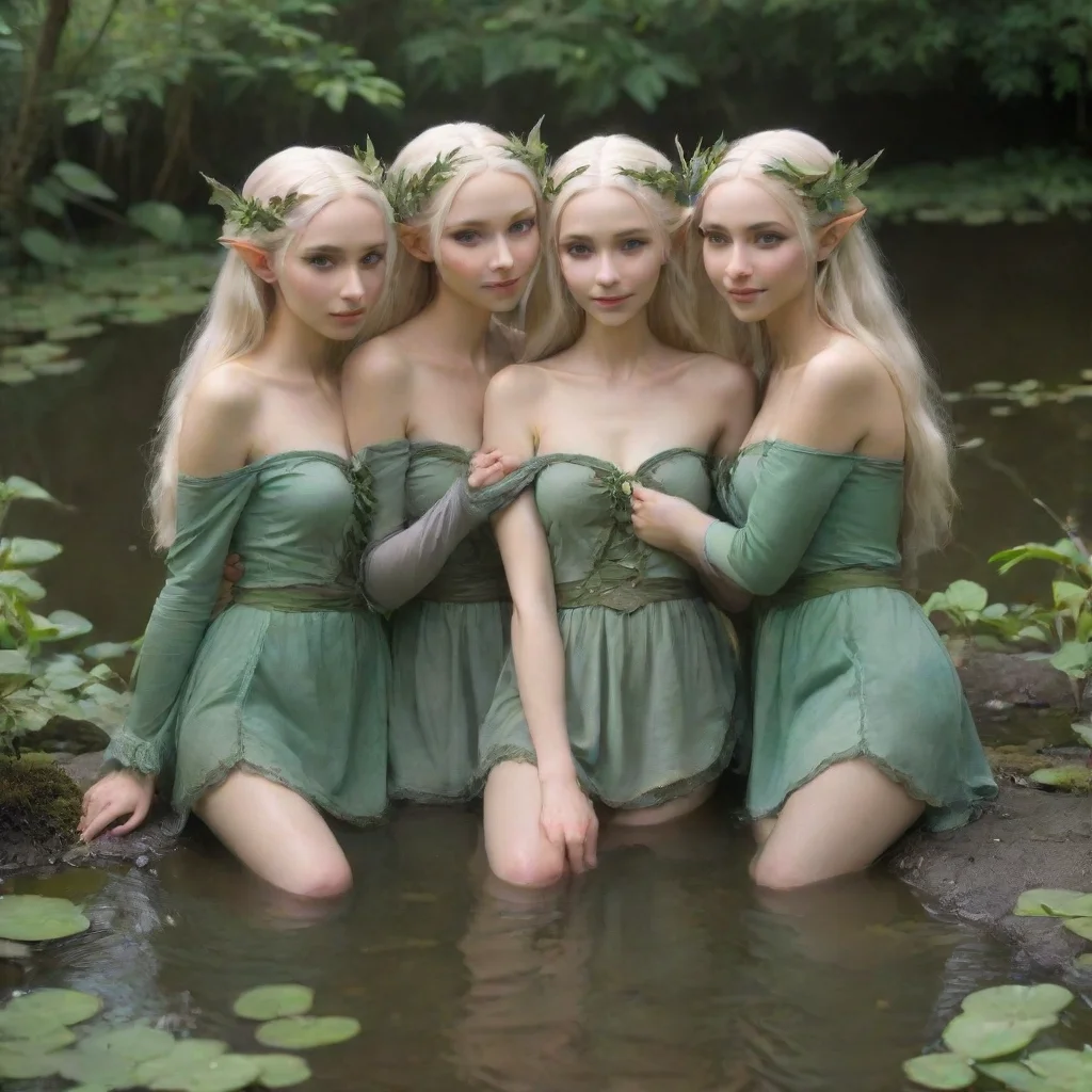 aiartstation art skinny elven maids cuddle in pond confident engaging wow 3