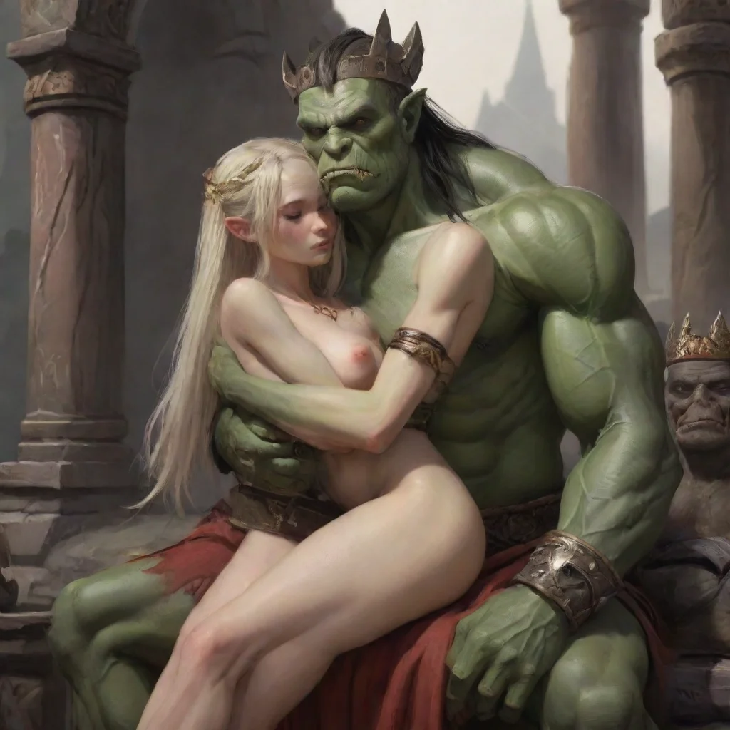 aiartstation art skinny priestess cuddles with orc king confident engaging wow 3