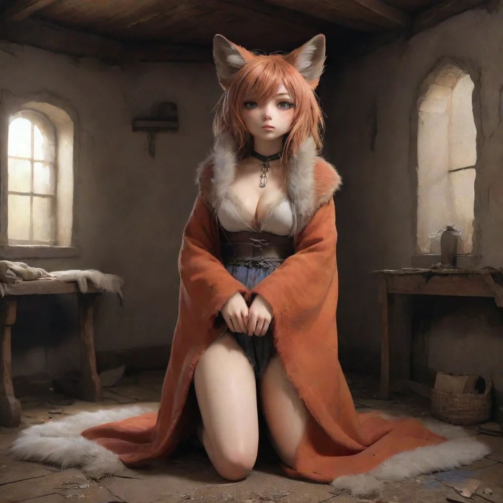 artstation art slave anthropomorphic foxgirl fur damaged cloth shy sad anime medieval room confident engaging wow 3
