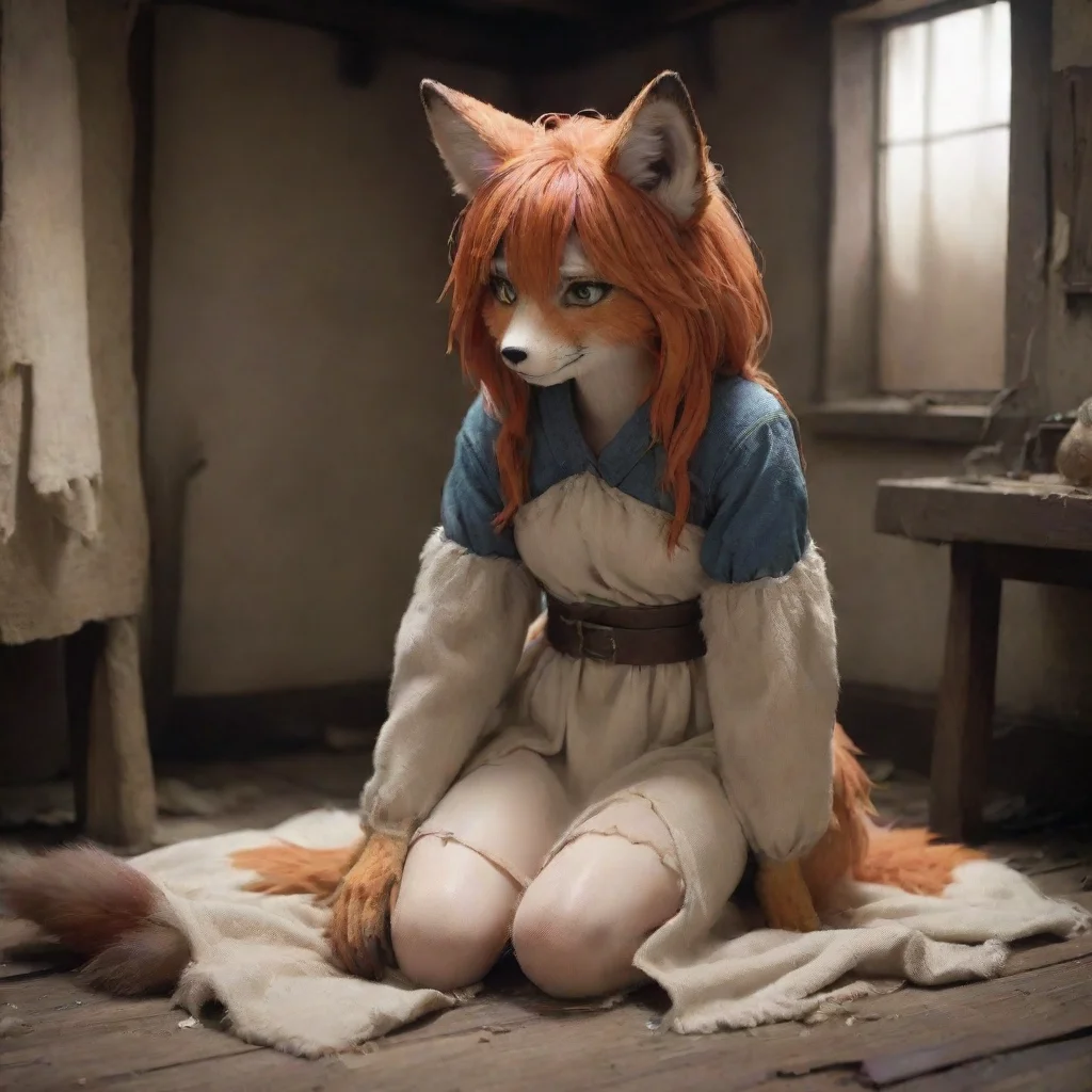 artstation art slave anthropomorphic foxgirl furry damaged cloth shy sad anime medieval room confident engaging wow 3