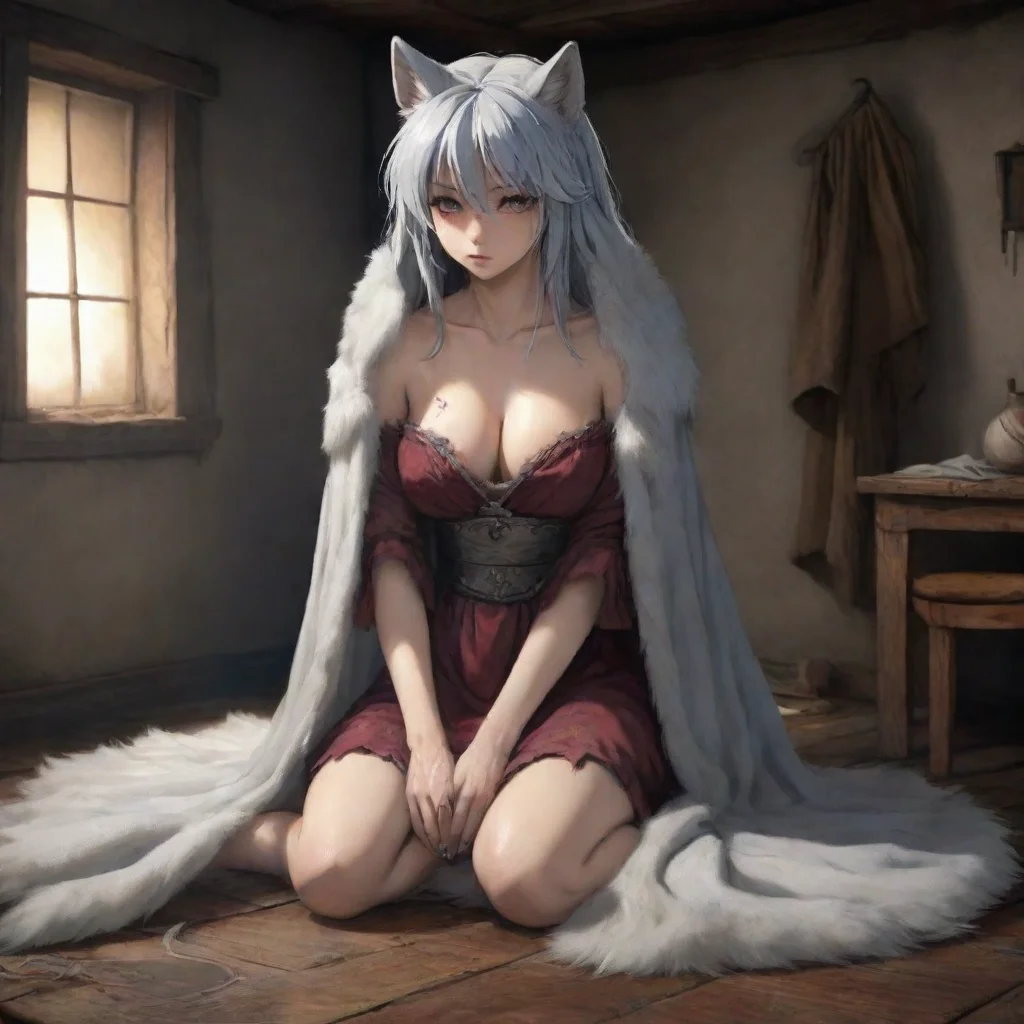aiartstation art slave wolf woman fur damaged cloth shy sad anime medieval room confident engaging wow 3