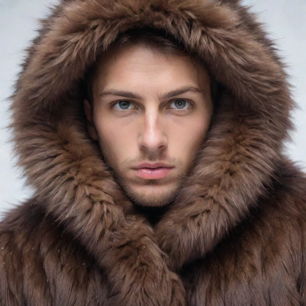 artstation art snowy background a human male trapped in realistic brown mink fur  confident engaging wow 3