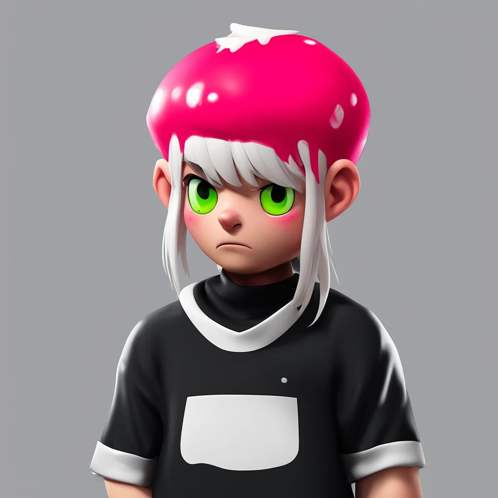 aiartstation art splatoon character%2C white hair%2C red strip on the front hair%2C black shirt%2C slime on top of head%2C a little sad expression confident engaging wow 3