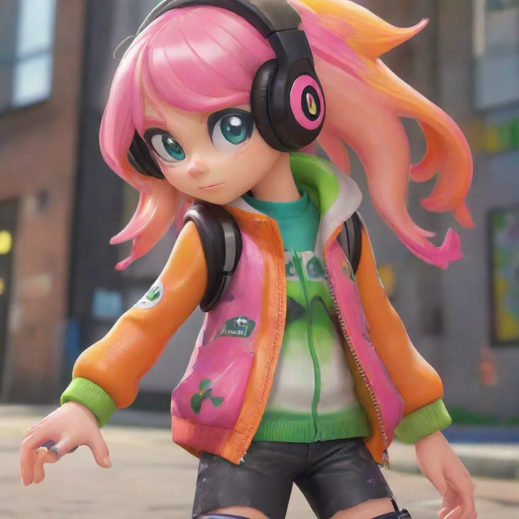 aiartstation art splatoon rose he%E2%80%99s a inkling boy wearing a jacket with a high viz vest on and he%E2%80%99s wearing headphones and trainers confident engaging wow 3
