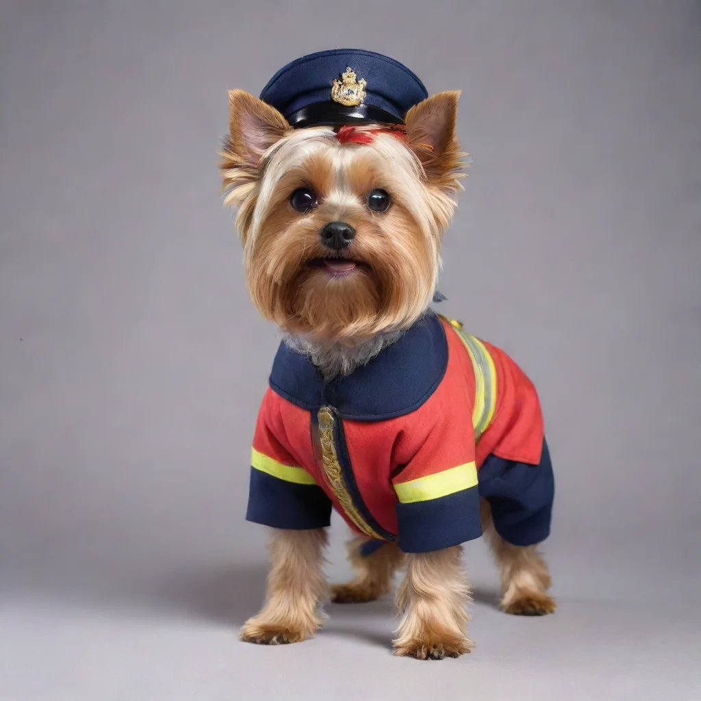 artstation art standing up yorkshire terrier dressed as a patroller confident engaging wow 3