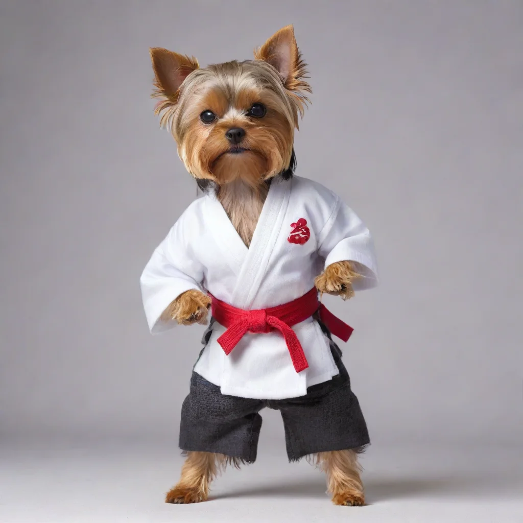 aiartstation art standing yorkshire terrier in a karateka kimono doing a kata confident engaging wow 3