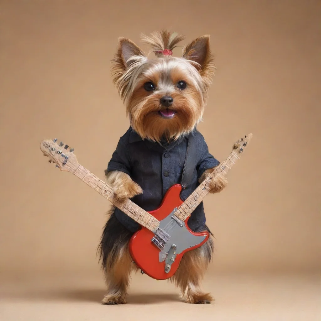 artstation art standing yorkshire terrier playing the electric guitar confident engaging wow 3