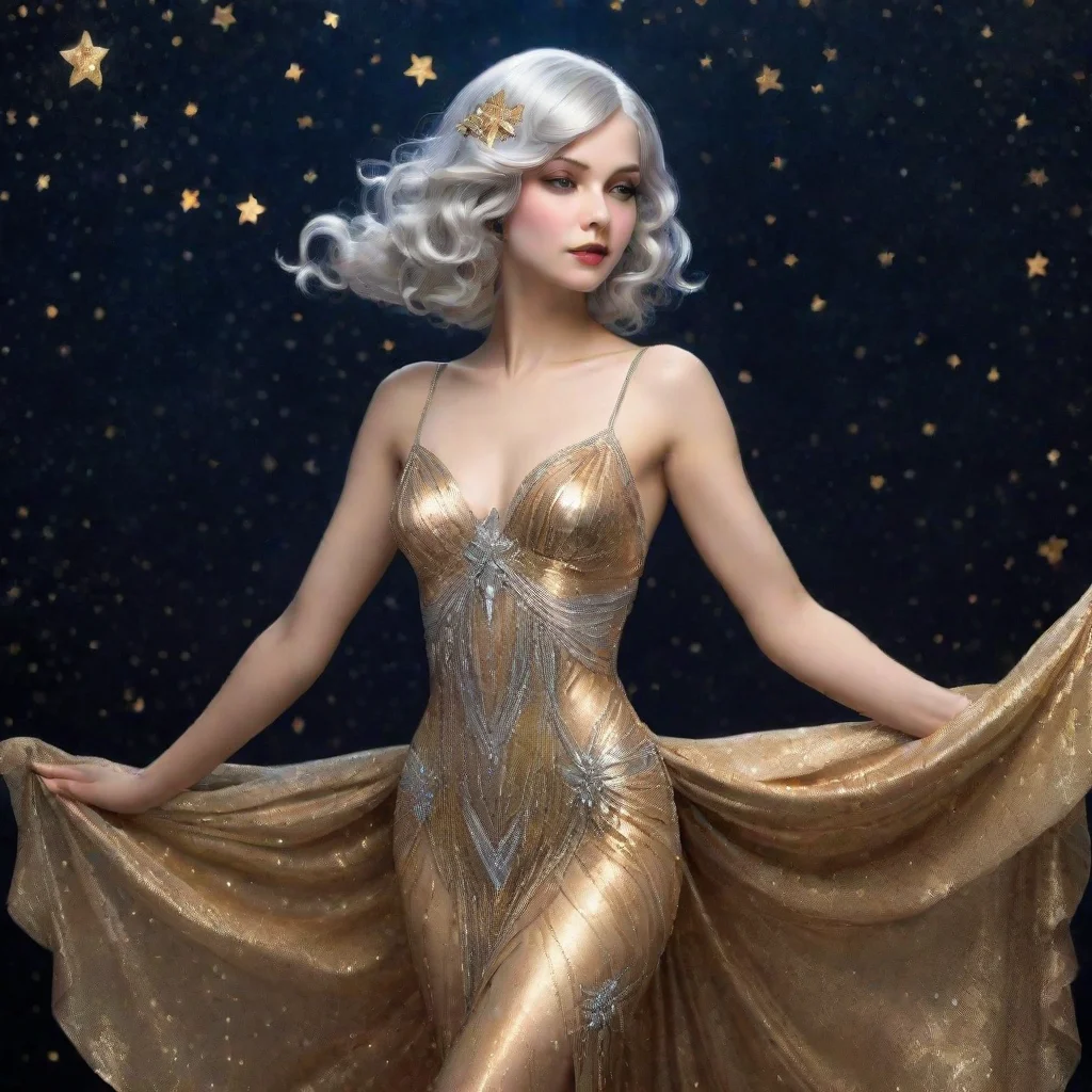aiartstation art star goddess silver hair fantasy art night golden dress good looking trending fantastic 1920s confident engaging wow 3