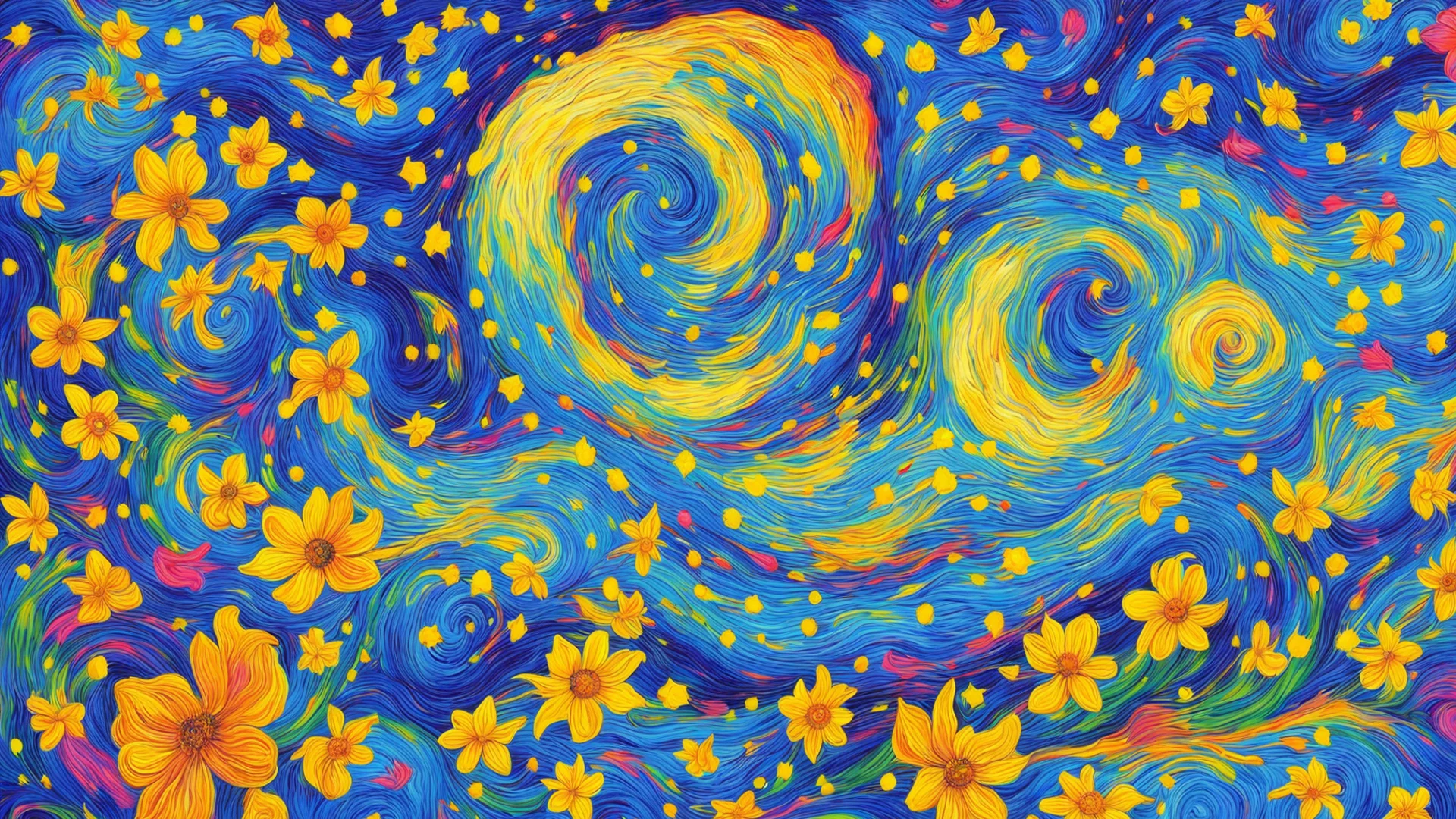 artstation art starry night van gogh beautiful colors swirl flowers confident engaging wow 3 wide