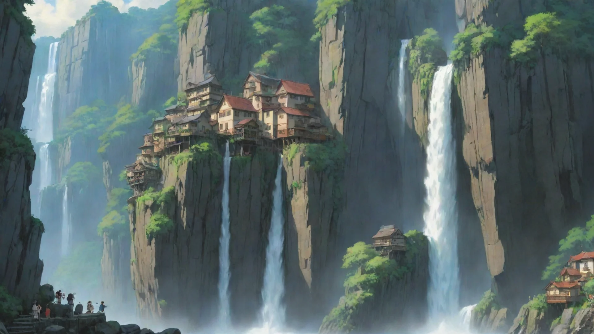 aiartstation art studio ghibli best award winning art environment sheer overhang cliff water fall city  confident engaging wow 3 wide