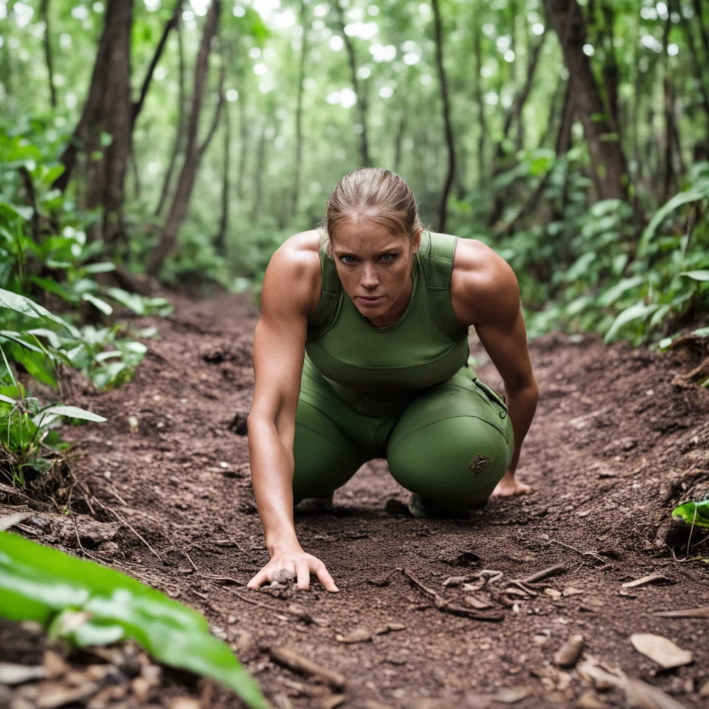 artstation art sweaty army female crawls in jungle confident engaging wow 3