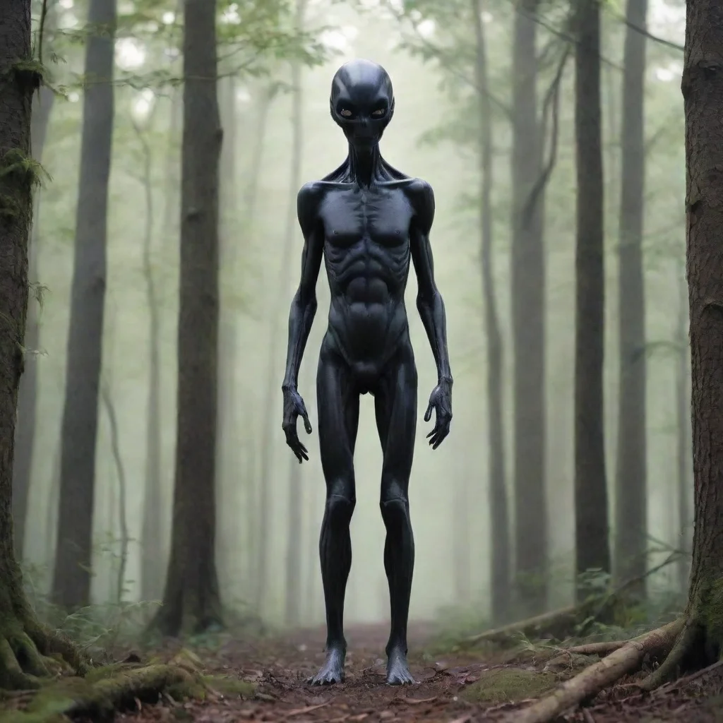 aiartstation art tall dark alien in the woods confident engaging wow 3