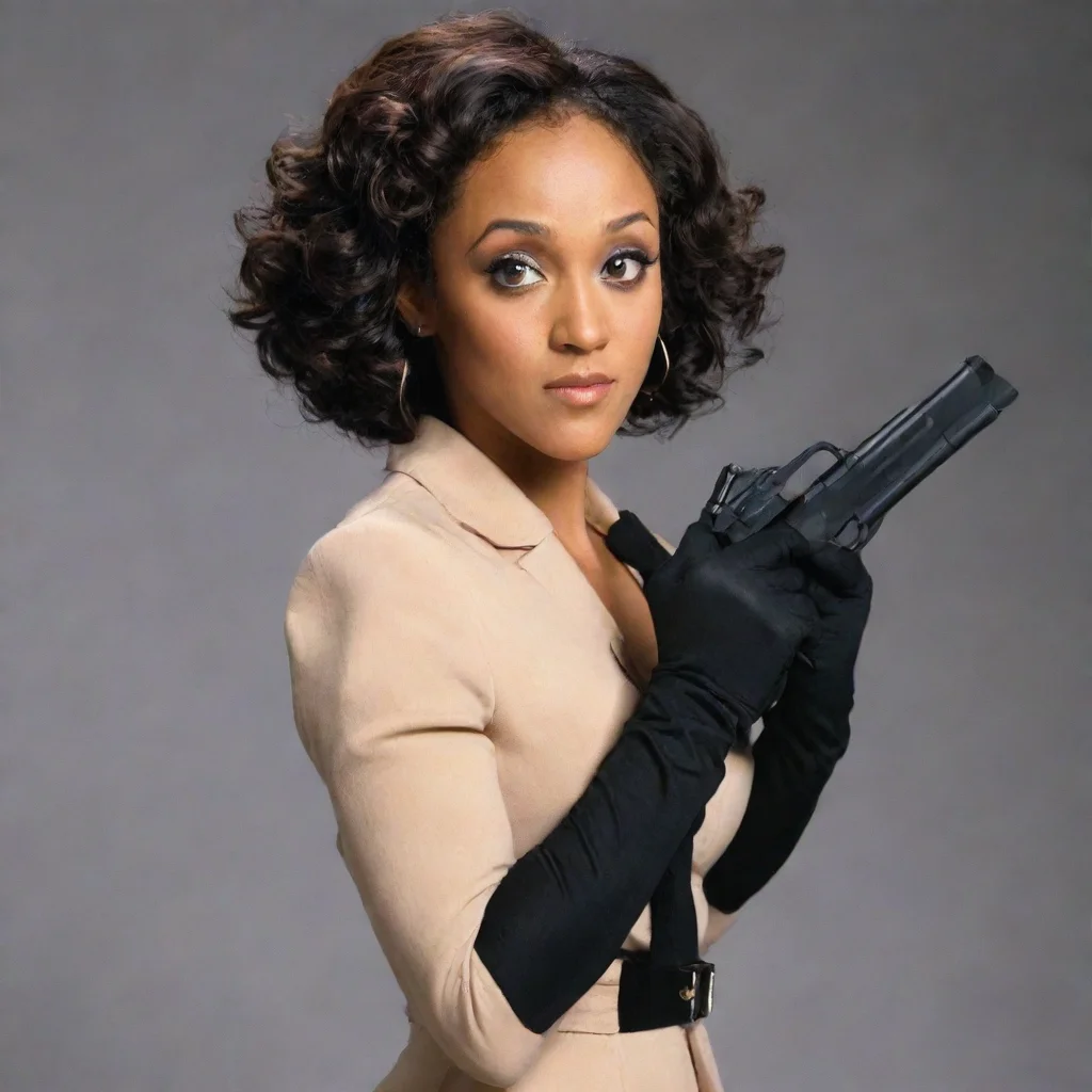 artstation art tamara mowry from sister sister with black gloves and gun confident engaging wow 3