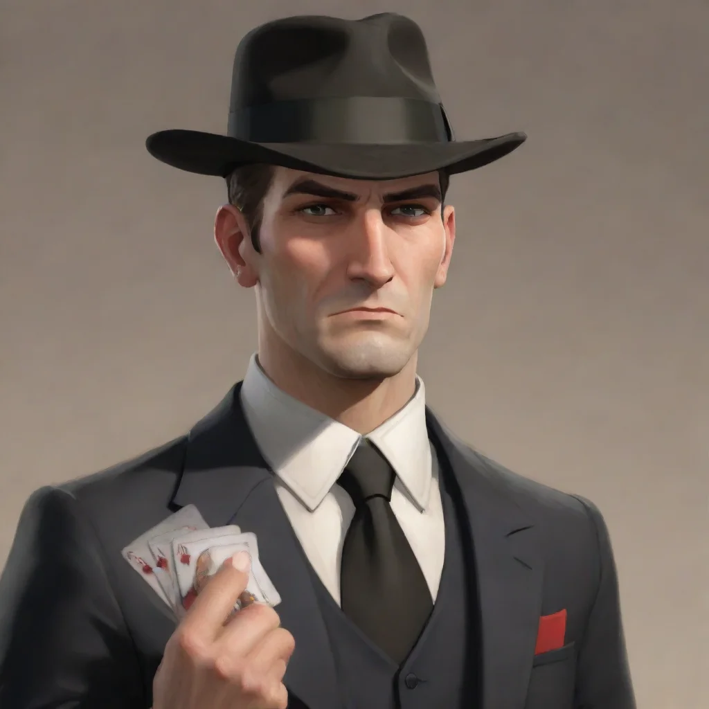 aiartstation art tf2  a polish man with a gambling addiction%2C in a black suit and tie with a revolver and a pack of cards confident engaging wow 3