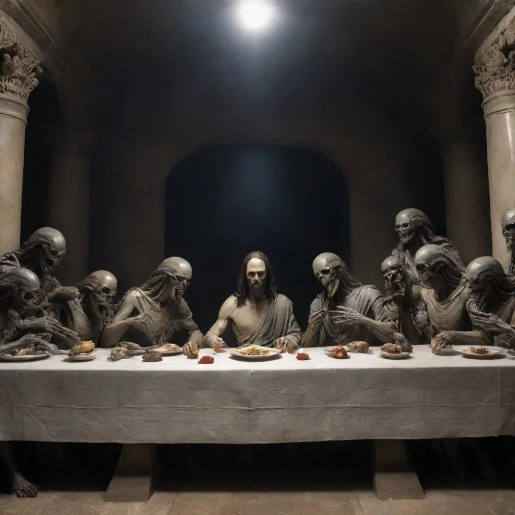 artstation art the picture of the last supper where jesus is a xenomorph confident engaging wow 3