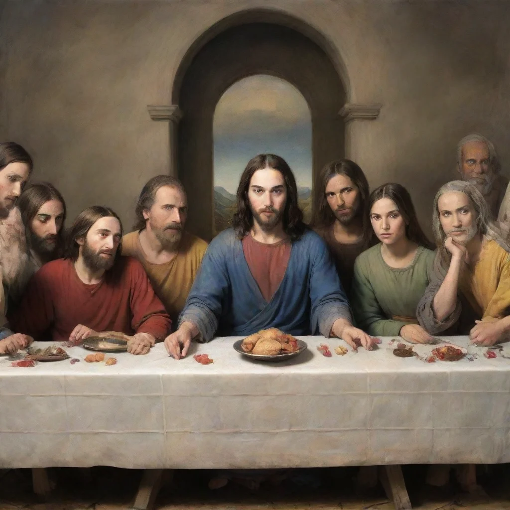 artstation art the picture of the last supper where jesus is sasha grey confident engaging wow 3