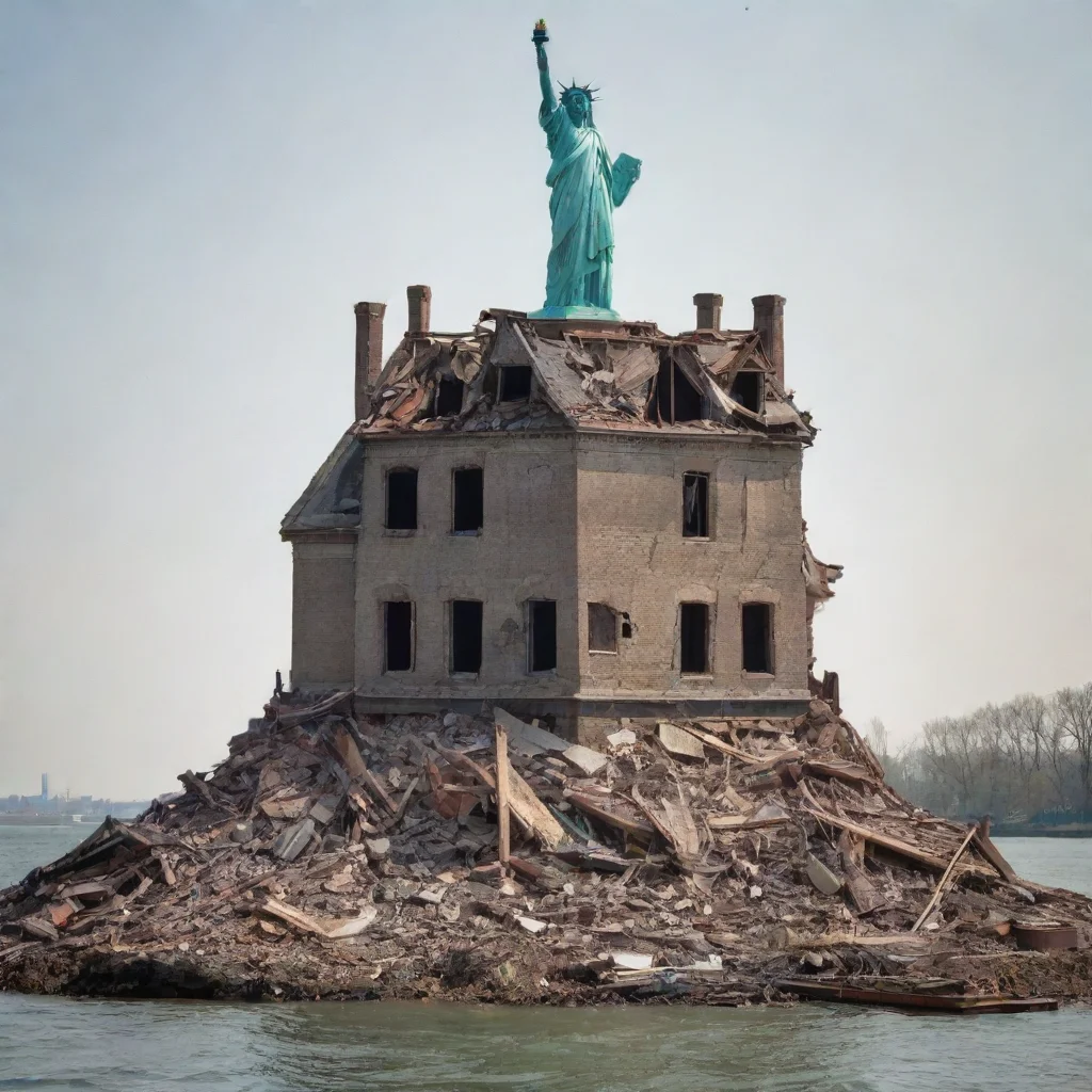 aiartstation art the statue of liberty was destroyed and the remains turned into a house confident engaging wow 3
