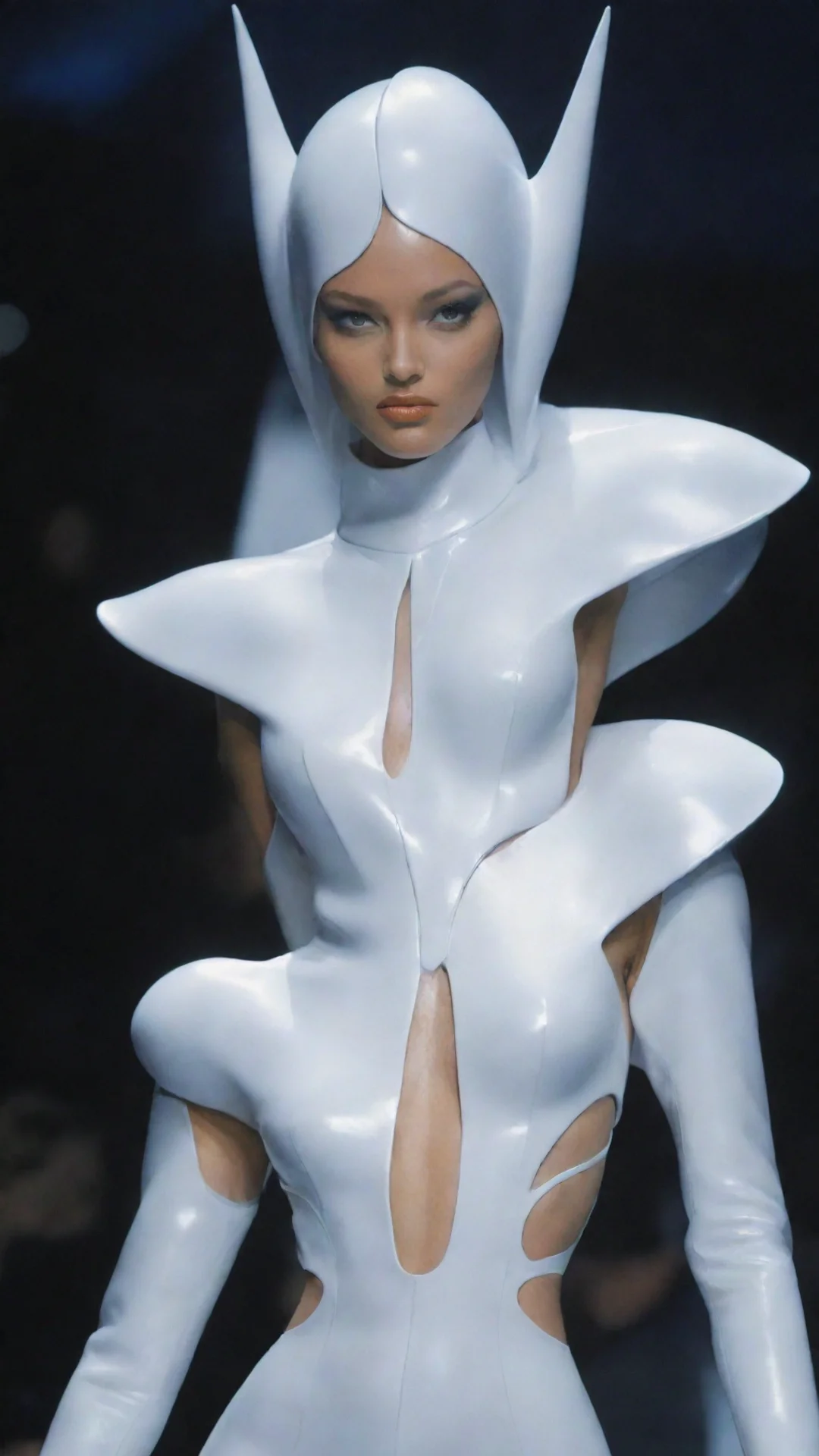 artstation art thierry mugler futuristic fashion on model confident engaging wow 3 tall