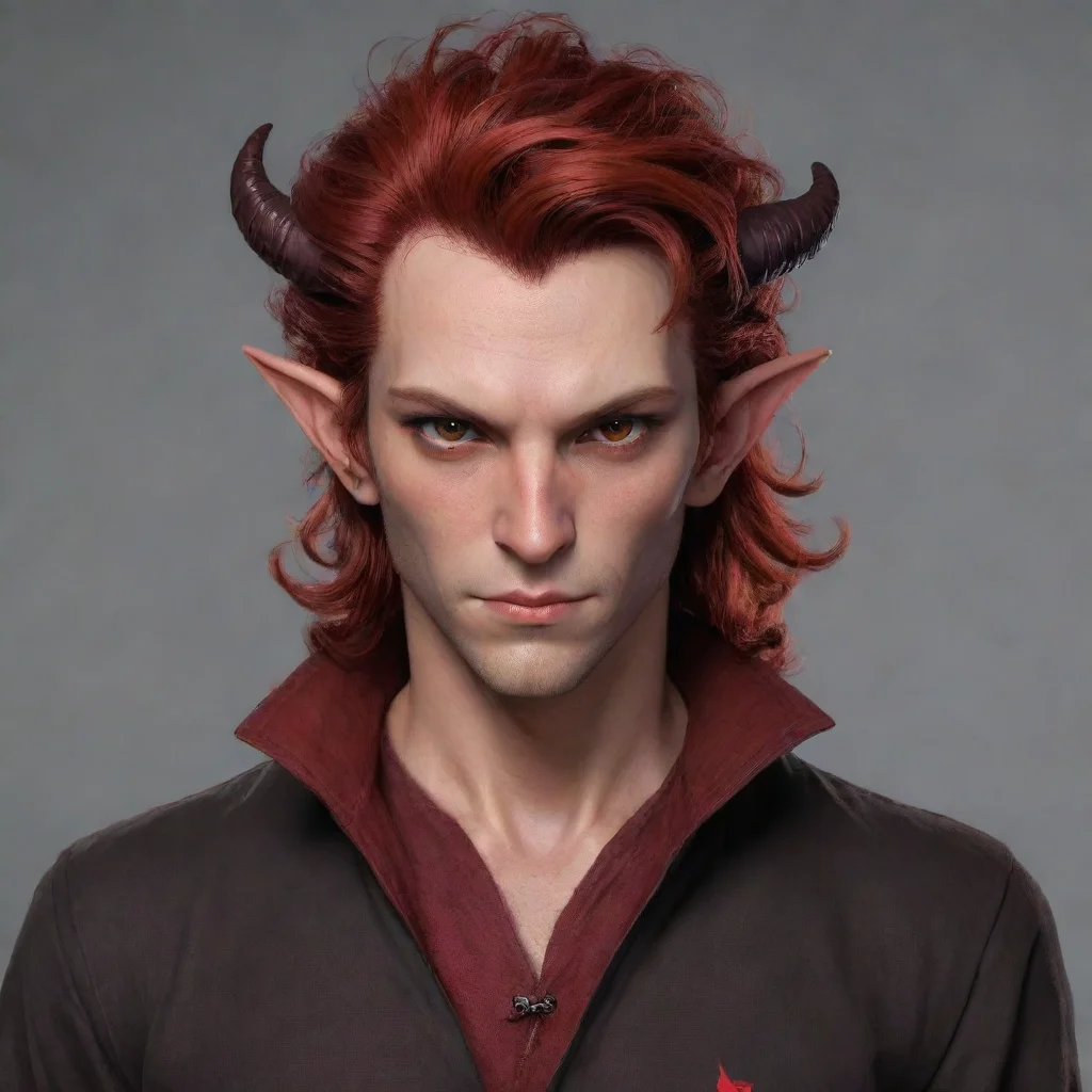 artstation art tiefling male shirt red and hair brown red eyes confident engaging wow 3
