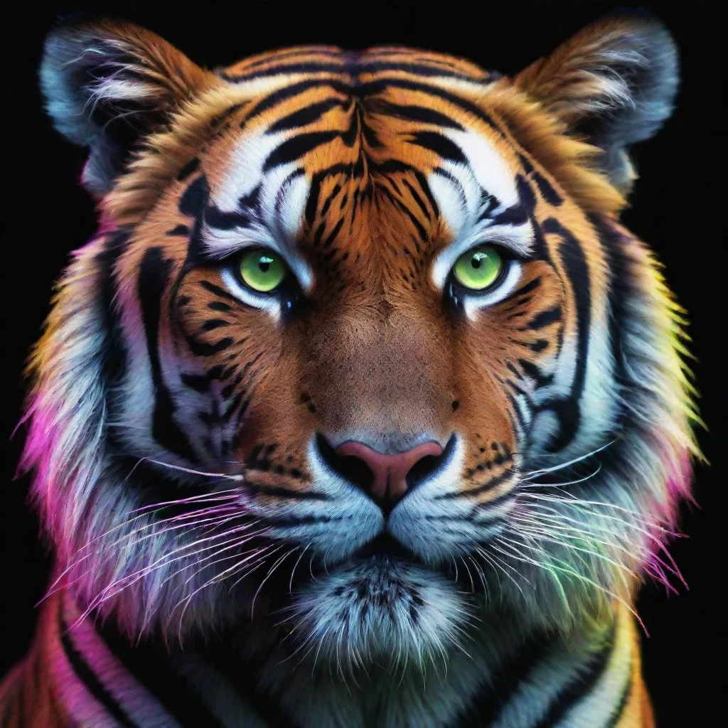 aiartstation art tiger with neon as fur in a black background high detail and colors confident engaging wow 3