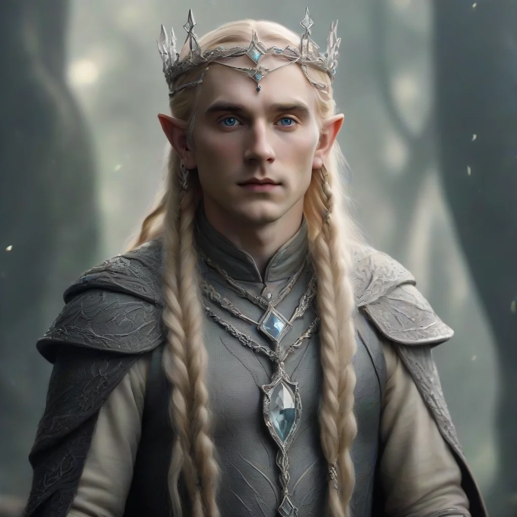 artstation art tolkien king amdir with blond hair and braids wearing silver vines encrusted with diamonds forming a silver elvish circlet with large center diamond  confident engaging wow 3