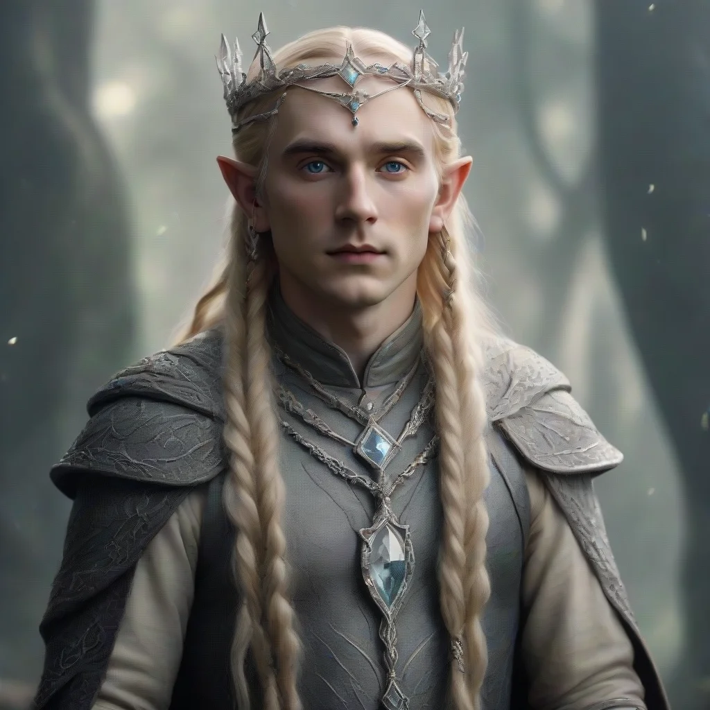 aiartstation art tolkien king amdir with blond hair and braids wearing silver vines encrusted with diamonds forming a silver elvish circlet with large center diamond  confident engaging wow 3