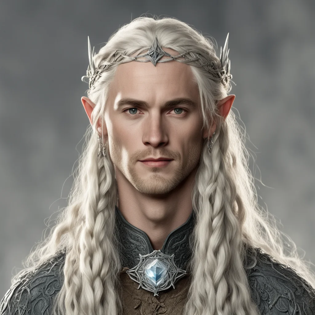 aiartstation art tolkien king oropher with blond hair and braids wearing small silver serpentine elvish circlet with large center diamond confident engaging wow 3