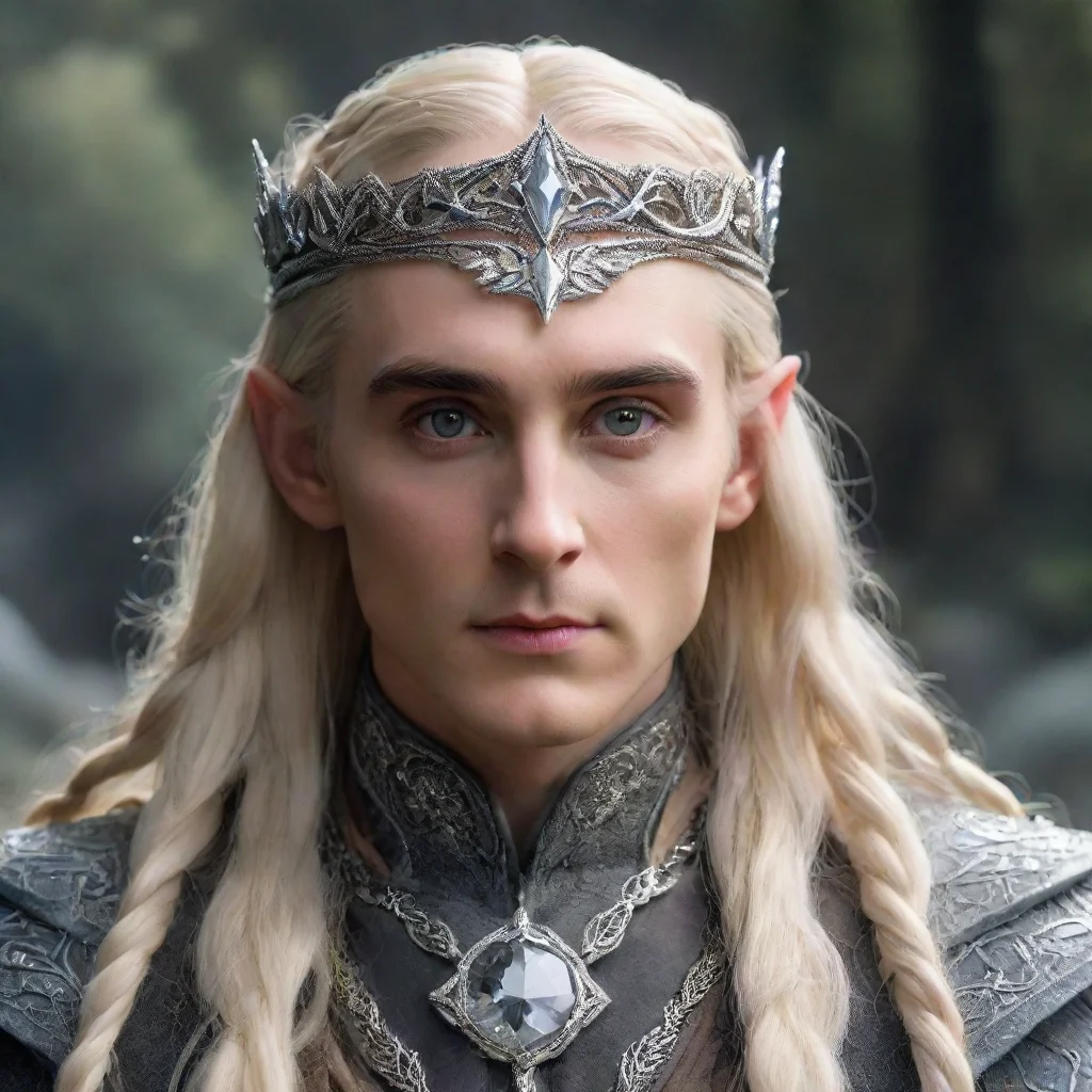 artstation art tolkien king thranduil with blond hair and braids wearing silver silvan elvish circlet encrusted with diamonds with large center diamond  confident engaging wow 3