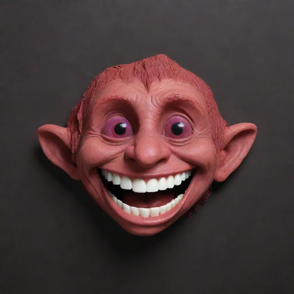 aiartstation art troll face meme clay realistic ruby eyesdark background confident engaging wow 3