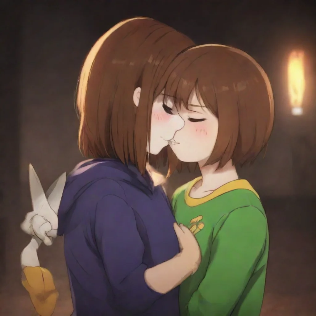 aiartstation art undertale chara holding a knife kissing frisk confident engaging wow 3