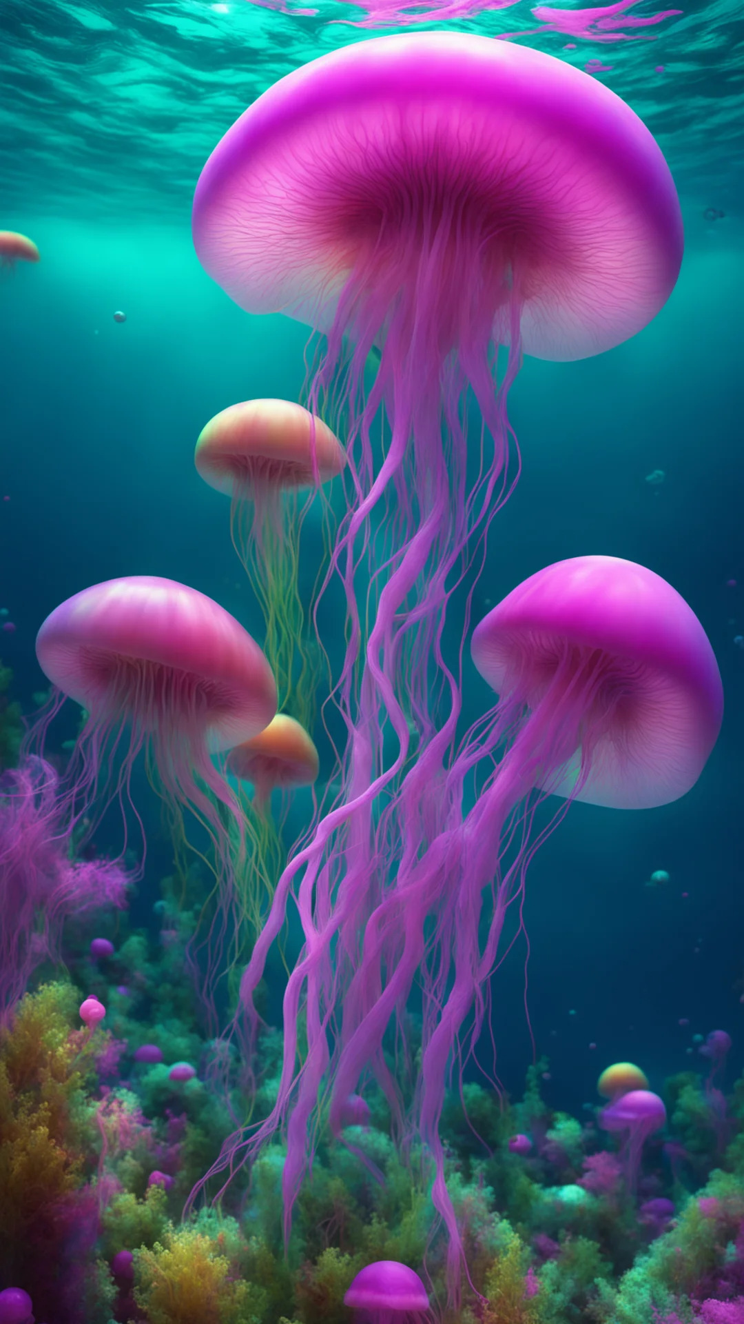 artstation art underwater full of strange jellyfish colorful cgi 3d surreal confident engaging wow 3 tall