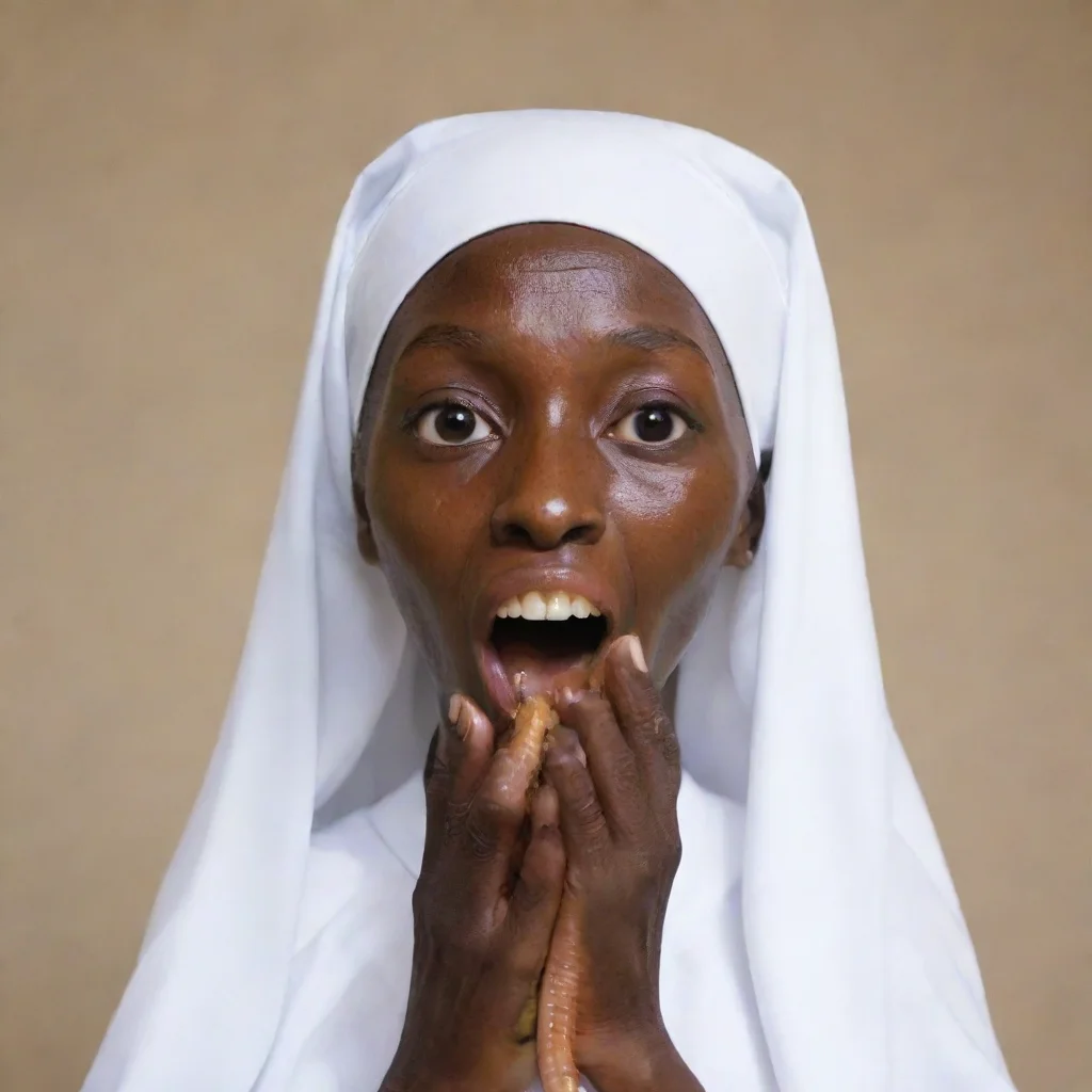 aiartstation art very skinny mature african nun%2C giant gummyworm into her mouth confident engaging wow 3