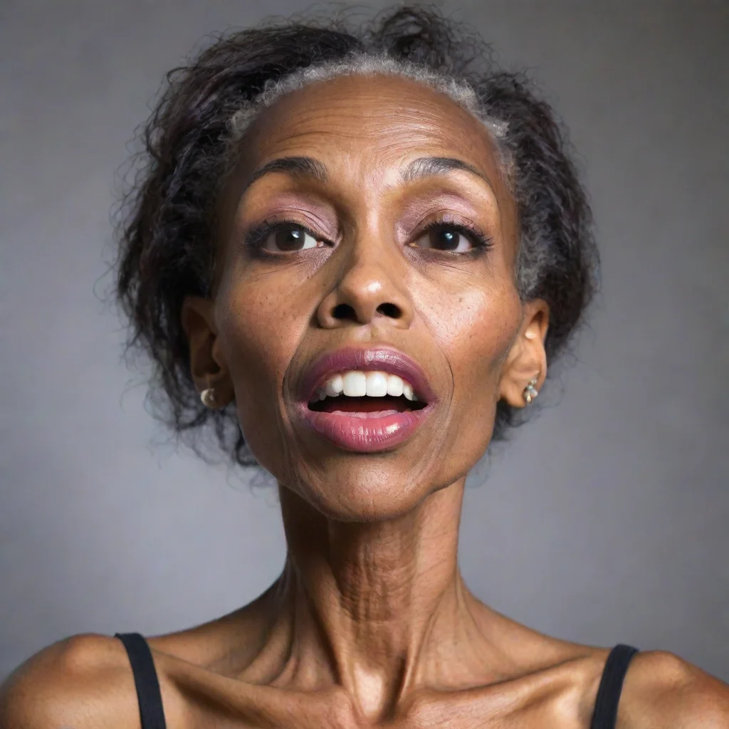 artstation art very very very very skinny boney old black woman face with big lips confident engaging wow 3