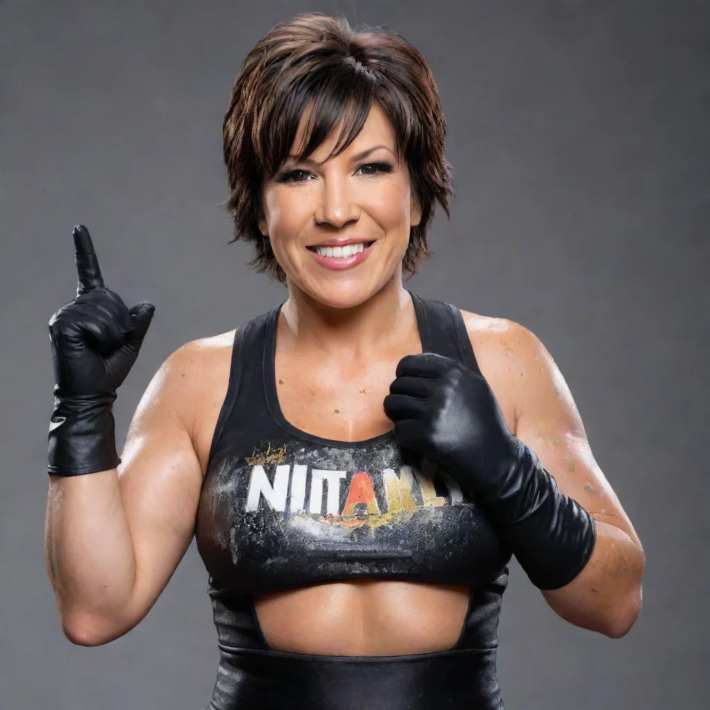 aiartstation art vickie guerrero from wwe smiling with black  nitrile gloves and gun and mayonnaise splattered everywhere confident engaging wow 3