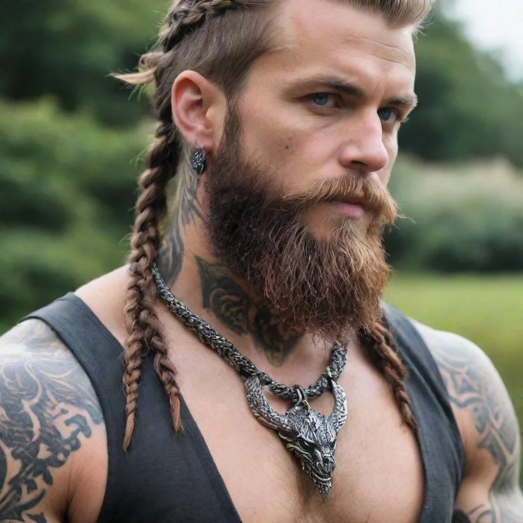 aiartstation art viking braided beard braided hair beard beads dragon tattoo confident engaging wow 3